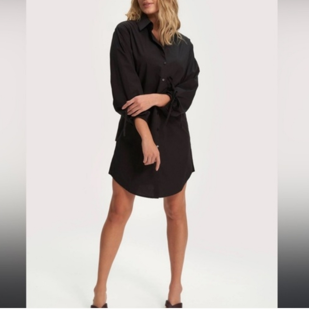 Noize Jacqueline Vegan Lightweight Black Button Down Shirt Mini Dress